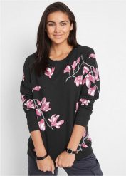 Bluza z czystej bawełny, luźniejszy fason. Czarne bluzy damskie bonprix, bez wzorów, z bawełny, bez kaptura. Za 119.99 zł.