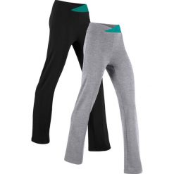 Bawełniane spodnie sportowe Bootcut (2 pary). Czarne spodnie sportowe damskie bonprix, l, bez wzorów, z bawełny, na fitness i siłownię. Za 117.99 zł.