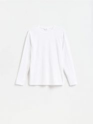 Bawełniany longsleeve - biały. Białe bluzki z długim rękawem męskie Reserved, l, bez wzorów, z bawełny, bez kołnierzyka. Za 69.99 zł.