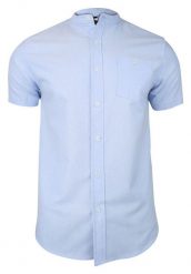 Niebieska Koszula Męska na Stójce z Krótkim Rękawem, Taliowana -Brave Soul- 100% Bawełna. Niebieskie koszule męskie Brave Soul, na lato, m, bez wzorów, z bawełny, sportowe, bez kołnierzyka, bez ramiączek. Za 85.00 zł.