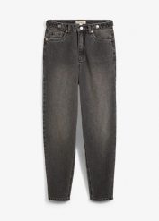 Jeansy mom, high waist, cropped. Niebieskie jeansy damskie bonprix, z podwyższonym stanem. Za 142.99 zł.