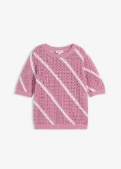 Sweter ażurowy z czystej bawełny. Czerwone swetry damskie bonprix, w ażurowe wzory, z bawełny, bez kołnierzyka, bez ramiączek, bez kaptura. Za 69.99 zł.