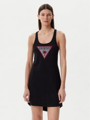 Guess Sukienka letnia E5GP01 I3Z14 Czarny Regular Fit. Czarne sukienki damskie Guess, na lato, m, z aplikacjami, z bawełny, bez kołnierzyka, bez ramiączek. Za 129.99 zł.