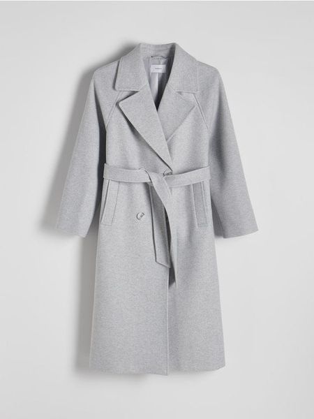 Dwurzędowy płaszcz oversize - ciemnoszary. Szare płaszcze damskie Reserved, l, bez wzorów, z tkaniny, bez kaptura. W wyprzedaży za 159.99 zł.