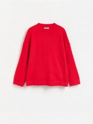 Sweter z domieszką wełny - czerwony. Czerwone swetry damskie Reserved, l, bez wzorów, z dzianiny, bez kołnierzyka, bez ramiączek, bez kaptura. Za 139.99 zł.
