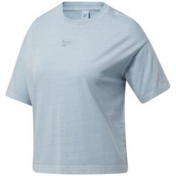 T-shirt crop Reebok CLASSICS. Niebieskie t-shirty męskie Reebok, l, bez wzorów, z bawełny, eleganckie, bez kołnierzyka. Za 162.30 zł.