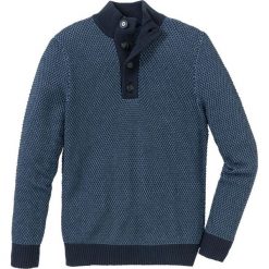 Sweter ze stójką z bawełny z recyclingu bonprix ciemnoniebiesko-niebieski dżins melanż. Niebieskie swetry przez głowę męskie bonprix, melanż, z bawełny, ze stójką. Za 109.99 zł.