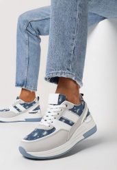 Niebieskie Sneakersy na Grubej Podeszwie z Brokatem i Cekinami Asseni. Niebieskie obuwie sportowe damskie Born2be, bez wzorów. Za 99.99 zł.
