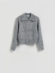 Kardigan z domieszką wełny - szary. Szare kardigany damskie Reserved, l, bez wzorów, z dzianiny. Za 149.99 zł.