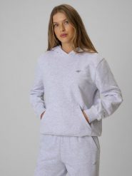 4F Bluza dresowa relaxed z kapturem damska - szara XS. Szare bluzy damskie 4f, l, bez wzorów, z bawełny, klasyczne, bez kołnierzyka, bez ramiączek, z kapturem. Za 149.99 zł.