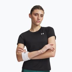 Koszulka treningowa damska Under Armour Tech Mesh black/white. Czarne koszulki sportowe damskie Under Armour, bez wzorów, z meshu, bez kołnierzyka, bez ramiączek, na fitness i siłownię. Za 109.99 zł.