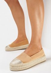 Brązowe Wsuwane Espadryle na Plecionej Platformie z Ozdobnym Noskiem Leoppa. Brązowe espadryle damskie Born2be, na lato, bez wzorów, bez obcasa, bez zapięcia. Za 79.99 zł.