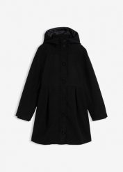 Płaszcz z kapturem i zakładkami, fason o linii litery A. Czarne kurtki i płaszcze dla dziewczynek bonprix, bez wzorów, z kapturem. Za 219.99 zł.