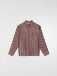 Koszula oversize w pionowe paski, z wiskozą - wielobarwny. Koszule damskie Sinsay, l, bez wzorów, z wiskozy, sportowe, bez kołnierzyka, bez ramiączek. Za 39.99 zł.