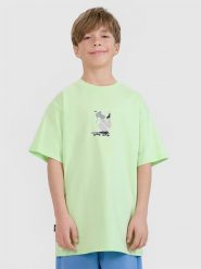 4F T-shirt oversize z nadrukiem chłopięcy - zielony 146 (10-11 lat). Zielone t-shirty dla chłopców 4f, bez wzorów, z bawełny, bez ramiączek. W wyprzedaży za 19.99 zł.