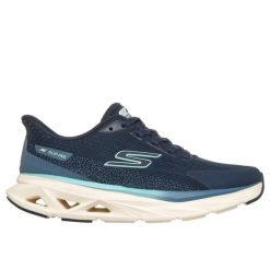 Buty sportowe damskie Skechers Glide Step Vortex. Niebieskie obuwie sportowe damskie Skechers, bez wzorów, z materiału. Za 386.50 zł.