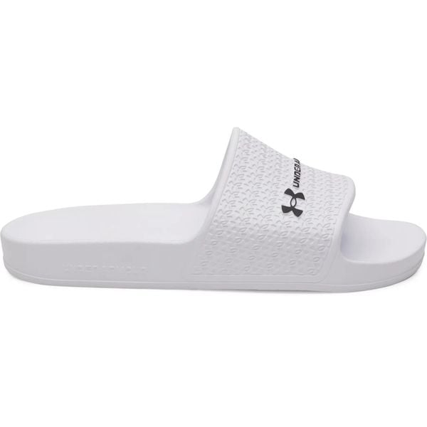 Klapki damskie Under Armour. Białe klapki damskie Under Armour, bez wzorów, bez obcasa. Za 148.50 zł.