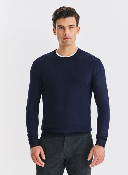 PAKO LORENTE - Granatowy sweter męski. Niebieskie swetry przez głowę męskie Pako Lorente, na jesień, l, bez wzorów, z nylonu, bez kołnierzyka. Za 119.99 zł.