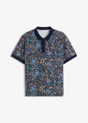Shirt polo z bawełny organicznej, krótki rękaw. Niebieskie koszulki polo męskie bonprix, m, bez wzorów, z bawełny, bez ramiączek. Za 77.99 zł.
