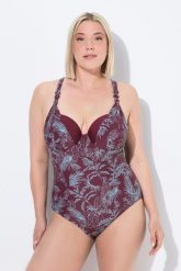 Damski Strój kąpielowy dżungla miękkie miseczki fiszbiny z recyklingu. Fioletowe kostiumy jednoczęściowe damskie Ulla Popken, plus size, z aplikacjami, z elastanu, plus size, do pływania. Za 233.99 zł.