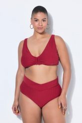 Damski Top bikini miękkie miseczki paski frotte ozdobne kółko. Czerwone topy damskie Ulla Popken, plus size, bez wzorów, z elastanu, bez kołnierzyka, bez ramiączek. Za 111.99 zł.