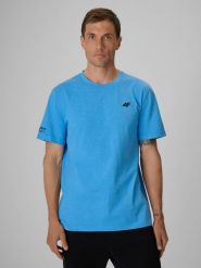 4F T-shirt regular gładki męski - niebieski XL. Niebieskie t-shirty męskie 4f, m, bez wzorów, z bawełny, bez kołnierzyka. Za 69.99 zł.