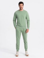 Męski komplet dresowy bluza + spodnie joggery – zielony V3 - Rozmiar: L. Zielone bluzy męskie Ombre Clothing, l, z aplikacjami, z bawełny, bez kaptura. Za 189.99 zł.