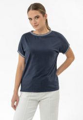 Koszulka z modalem TM-EVENLY. Niebieskie t-shirty damskie Volcano, xl, bez wzorów, z bawełny, eleganckie, bez kołnierzyka. Za 79.99 zł.