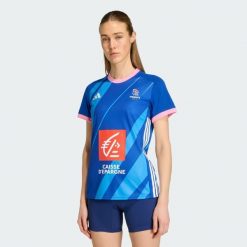 Damska Koszulka Meczowa Ffhb. Niebieskie koszulki sportowe damskie Adidas, bez wzorów, sportowe, bez kołnierzyka. Za 399.00 zł.
