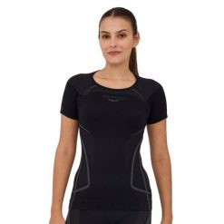 Koszulka damska z krótkim rękawem Brubeck SWIFT. Czarne koszulki sportowe damskie Brubeck, bez wzorów, z elastanu, bez kołnierzyka, bez ramiączek, na fitness i siłownię. W wyprzedaży za 59.49 zł.