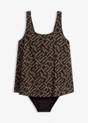 Kostium kąpielowy w optyce tankini. Czarne kostiumy jednoczęściowe damskie bonprix, bez wzorów. Za 159.99 zł.
