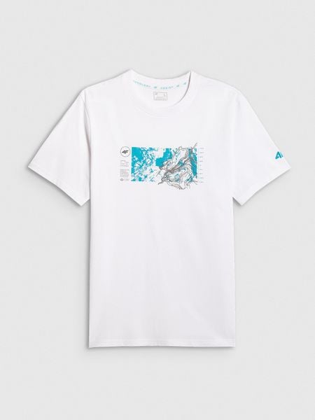 4F T-shirt regular z nadrukiem męski - biały XL. Białe t-shirty męskie 4f, m, bez wzorów, z bawełny, bez kołnierzyka. W wyprzedaży za 49.99 zł.
