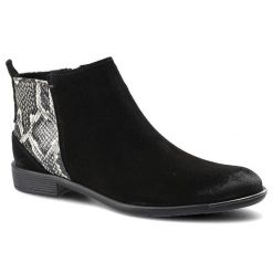 Botki damskie Carinii, wsuwany fason niskie stabilne obcasy gładka cholewka kontrastowa wstawka z fakturą skóry węża, czarne, B5679_H20-P44-POL-507. Czarne kozaki damskie Carinii, ze skóry, bez obcasa, na obcasie. Za 279.00 zł.