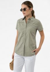 Zielona koszula C-LIPERA. Zielone koszule damskie Volcano, na lato, l, bez wzorów, z bawełny, klasyczne, bez kołnierzyka, bez ramiączek. Za 89.99 zł.