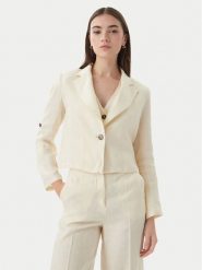 Marella Marynarka Emme by Marella Papiro 2615041042 Kremowy Regular Fit. Białe żakiety damskie Marella, bez wzorów, ze lnu. Za 493.99 zł.