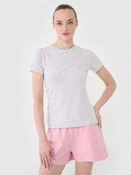 4F T-shirt slim gładki damski - szary L. Szare koszulki sportowe damskie 4f, l, bez wzorów, z bawełny, klasyczne, bez kołnierzyka. Za 39.99 zł.