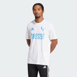 Koszulka Messi Name and Number Graphic. Białe koszulki sportowe męskie Adidas, xl, bez wzorów, z bawełny, bez kołnierzyka, bez ramiączek, do piłki nożnej. Za 159.00 zł.