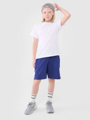 4F Spodenki dresowe chłopięce - niebieskie 146 (10-11 lat). Niebieskie szorty dla chłopców 4f, bez wzorów, z bawełny, sportowe. Za 49.99 zł.