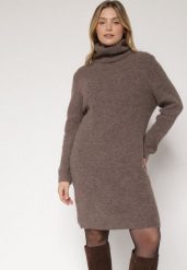 Jasnobrązowa Sukienka Sweterkowa z Golfem z Wiskozą i Wełną Fedamira. Brązowe sukienki damskie Born2be, na co dzień, uniwersalny, bez wzorów, z dzianiny, klasyczne, bez kołnierzyka, bez ramiączek, maxi, proste. Za 179.99 zł.