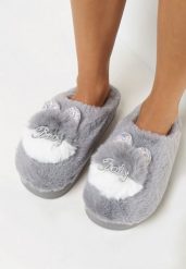 Szare Wsuwane Kapcie na Płaskiej Podeszwie z Aplikacją 3D w Kształcie Króliczka z Cyrkoniami Pottira. Szare kapcie damskie Born2be, z aplikacjami. Za 29.99 zł.