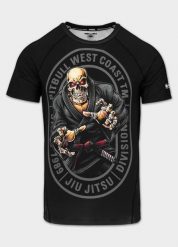 Męski Rashguard krótki PITBULL techniczna koszulka sportowa JIU JITSU. Czarne koszulki sportowe męskie PITBULL, l, bez wzorów, z elastanu, bez kołnierzyka, bez ramiączek, na fitness i siłownię. Za 179.00 zł.