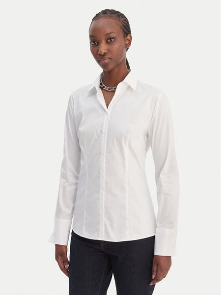 HUGO Koszula 50554568 Biały Slim Fit. Białe bluzki damskie Hugo, bez wzorów, z bawełny, biznesowe, bez kołnierzyka, bez ramiączek. Za 341.99 zł.