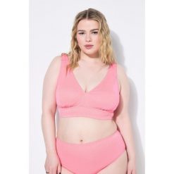 Damski Top bikini miękkie miseczki brokat. Czerwone bikini damskie Ulla Popken, l, bez wzorów, plus size. Za 143.99 zł.