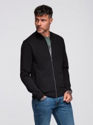 Bawełniana rozpinana męska bluza dresowa bomberka – czarna V5 - Rozmiar: XL. Czarne bluzy męskie Ombre Clothing, m, z aplikacjami, z bawełny, bez kaptura. Za 199.99 zł.