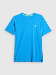 4F Koszulka do biegania szybkoschnąca męska - niebieska XL. Niebieskie koszulki sportowe męskie 4f, m, bez wzorów, z materiału, bez kołnierzyka, bez ramiączek, do biegania. Za 119.99 zł.