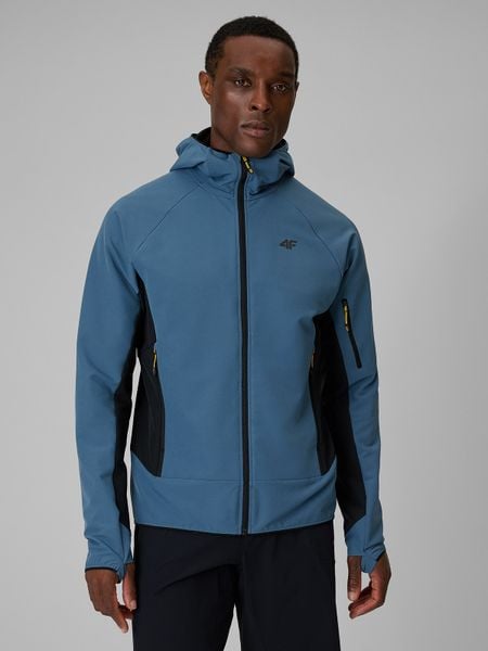 4F Kurtka softshell wiatroodporna męska - granatowa XXL. Niebieskie kurtki męskie 4f, l, bez wzorów, z materiału, klasyczne, bez kaptura. W wyprzedaży za 199.99 zł.