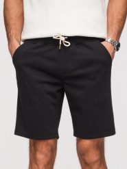 Męskie szorty strukturalne REGULAR FIT - czarne V2 - Rozmiar: M. Czarne szorty męskie Ombre Clothing, na lato, m, bez wzorów, z dzianiny, wakacyjne. Za 149.99 zł.