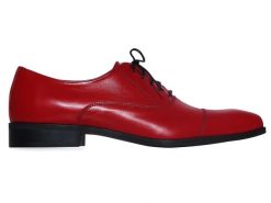 Czerwone obuwie męskie T191. Czerwone eleganckie półbuty Modini Moda Męska, ze skóry, casualowe, bez zapięcia. W wyprzedaży za 333.00 zł.