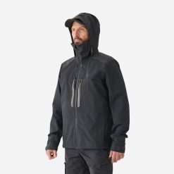 Kurtka wędkarska Caperlan 900 wodoodporna. Czarne kurtki męskie CAPERLAN, l, bez wzorów, z materiału, z kapturem. Za 699.99 zł.