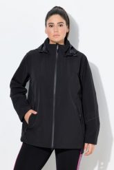 Damskie Kurtka sportowa kaptur wodoodporna dwukierunkowy zamek błyskawiczny. Czarne kurtki sportowe damskie Ulla Popken, plus size, bez wzorów, z elastanu, z kapturem. Za 739.99 zł.